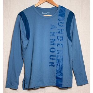 Under Armour HeatGear Long Sleeve Shirt Mens Medium Blue Graphic Loose Fit Tee